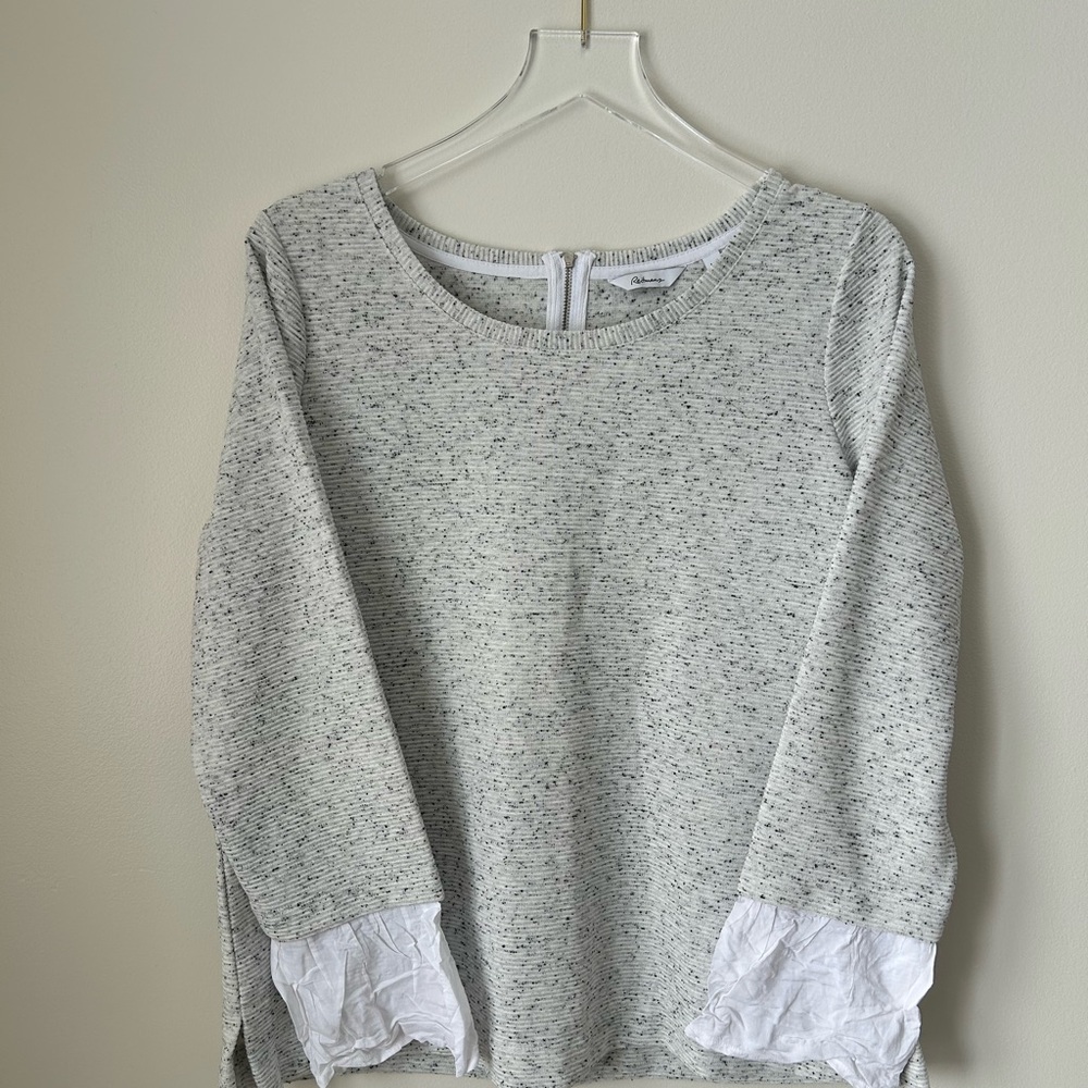 Gray Speckled Sweater with White Cuffs